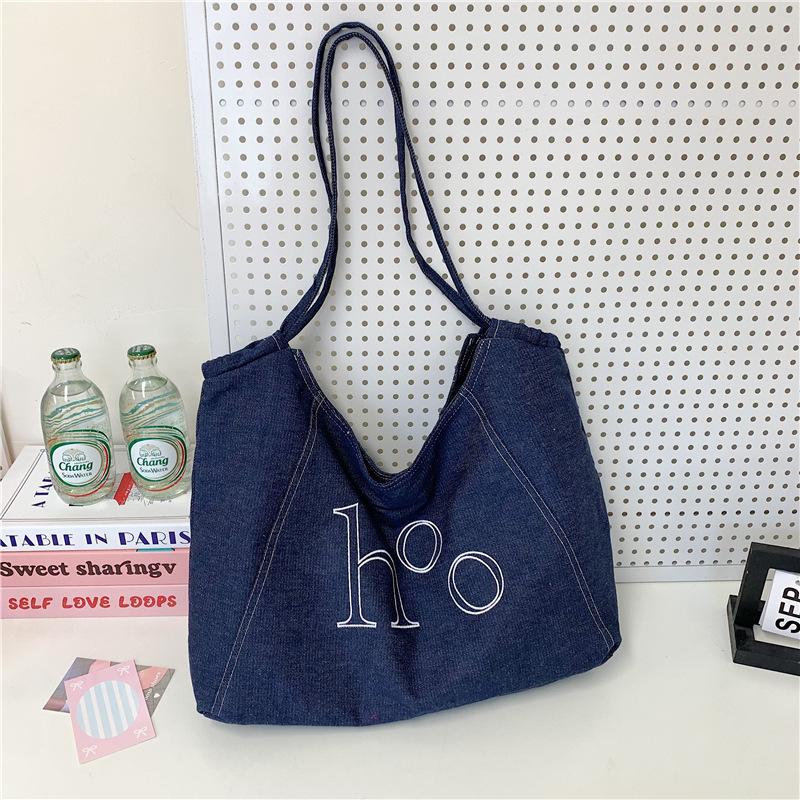 Summer new high-end bag denim tote bag female college student small fresh and versatile shoulder bag