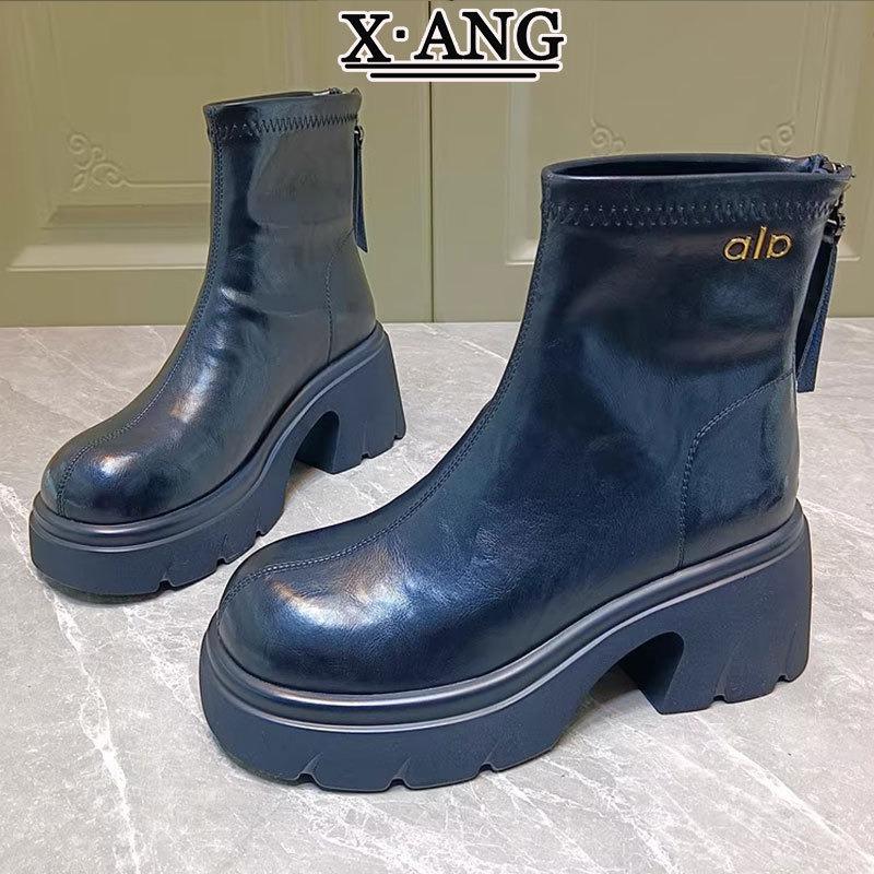 cm high-heeled elastic thin boots children's leather thick-heeled short boots thick-soled heightening Martin boots women's Chelsea boots