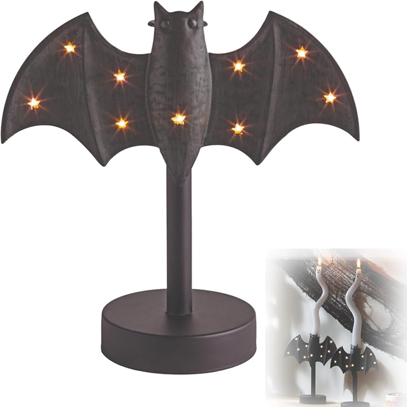 

Glitter Bat Candle Holder,Halloween Candle Holder Centerpiece with LED Flash Lamp,Gothic Bat Candle Holder Fireplace Decoration