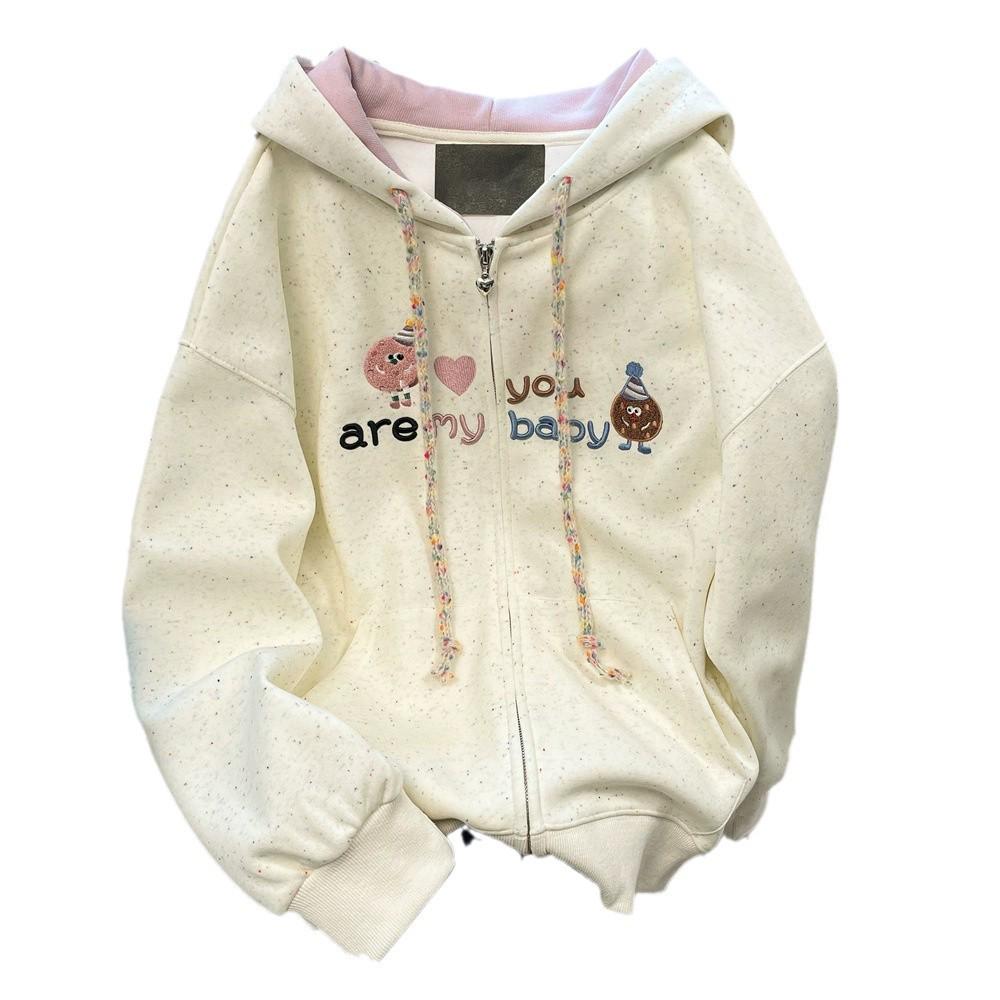Women's Japanese Style Dot Embroidery Hooded Cardigan - Autumn Fashion Top