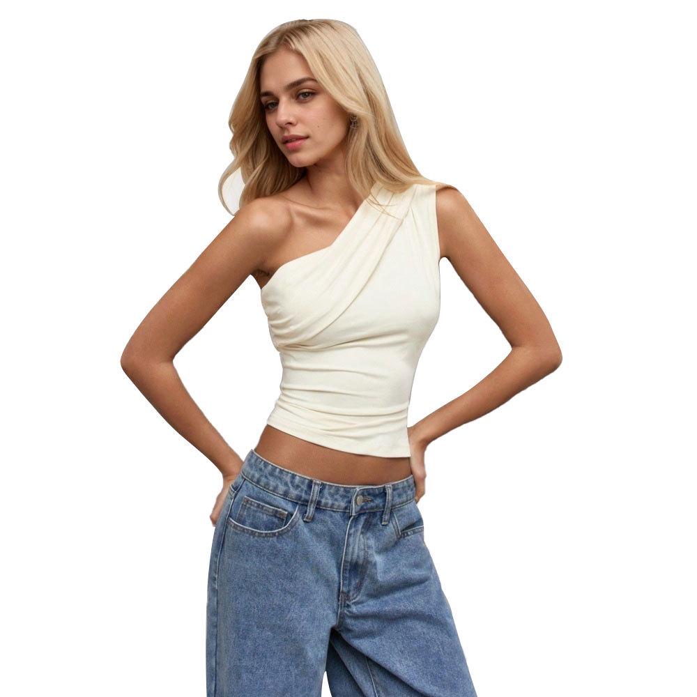 2025 Women's Off-Shoulder Sexy One-Shoulder T-Shirt: Spring/Summer Asymmetrical Collar Top