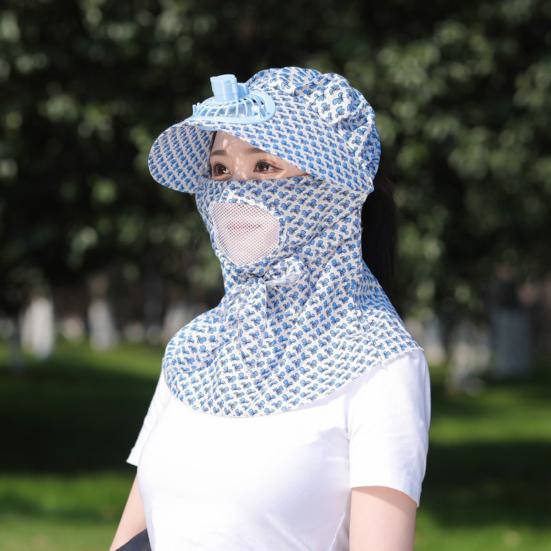 Fan Sunhat Strong Wind Cooling Sunshade Wide Brim Hollow Out Mesh Sun Protection Decorative Neck Protection Outdoor Fan Cap Headwear
