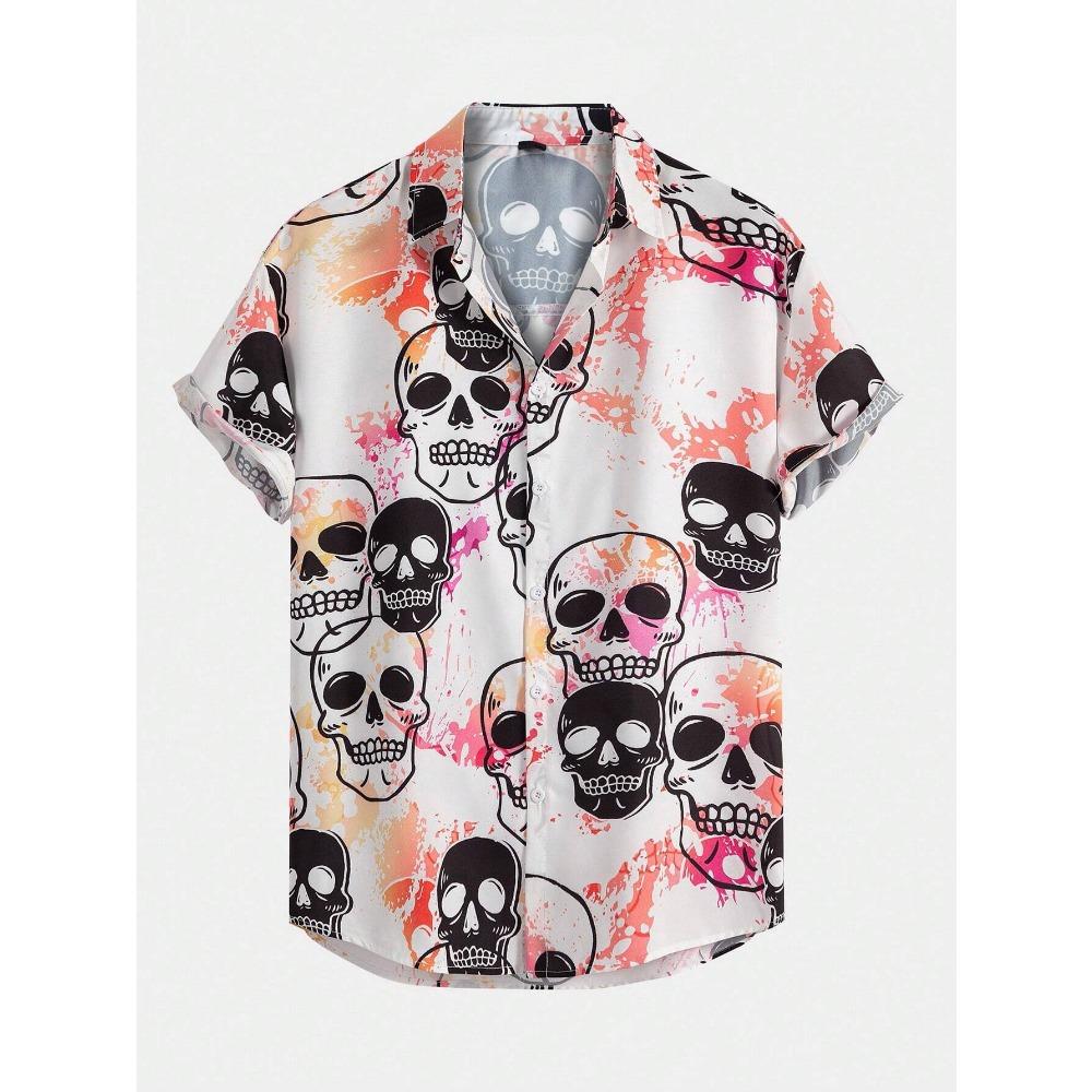 Men Shirt Fashion Skull Pattern 3D Print short Sleeves Shirts Casual Design Short Sleeve Shirts Fashion Button Tops