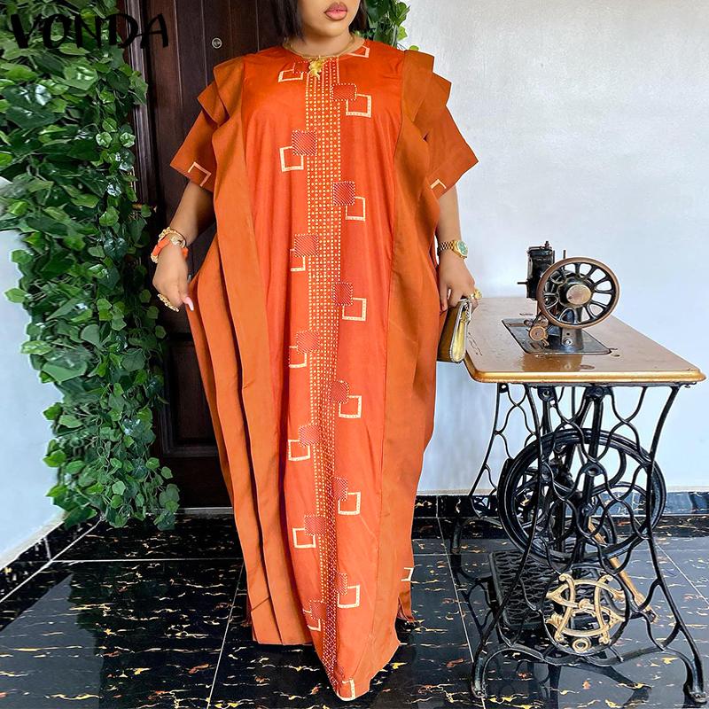 

VONDA летнее женское длинное платье с круглым вырезом и складными рукавами с принтом