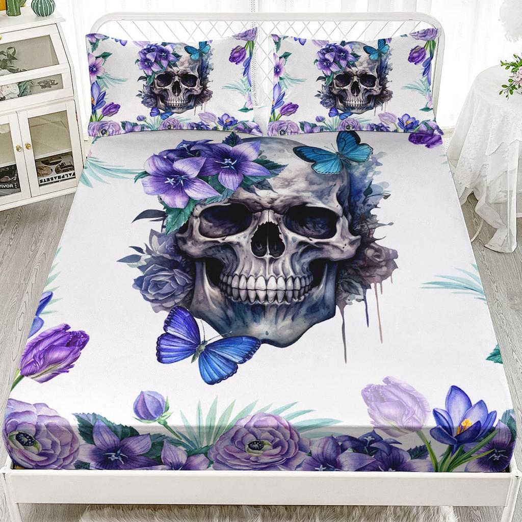 Halloween Skull Personality Pattern Sheet Three-Piece Digital Printing Bedding Set Children Adult