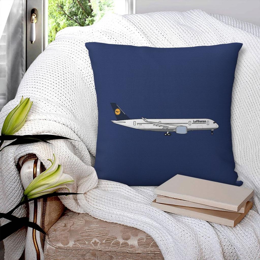 Lufthansa Airbus A350 Square Pillowcase Polyester Linen Velvet Pattern Decorative Throw Pillow Sofa Seater Cushion Cover 18"