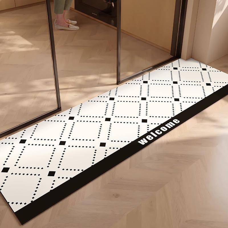 PVC Kitchen Floor Mat Waterproof Leather Foot Mats Non-slip Oil Proof Carpet Long Rug Black Flower Stripe Home Decoration Rugs