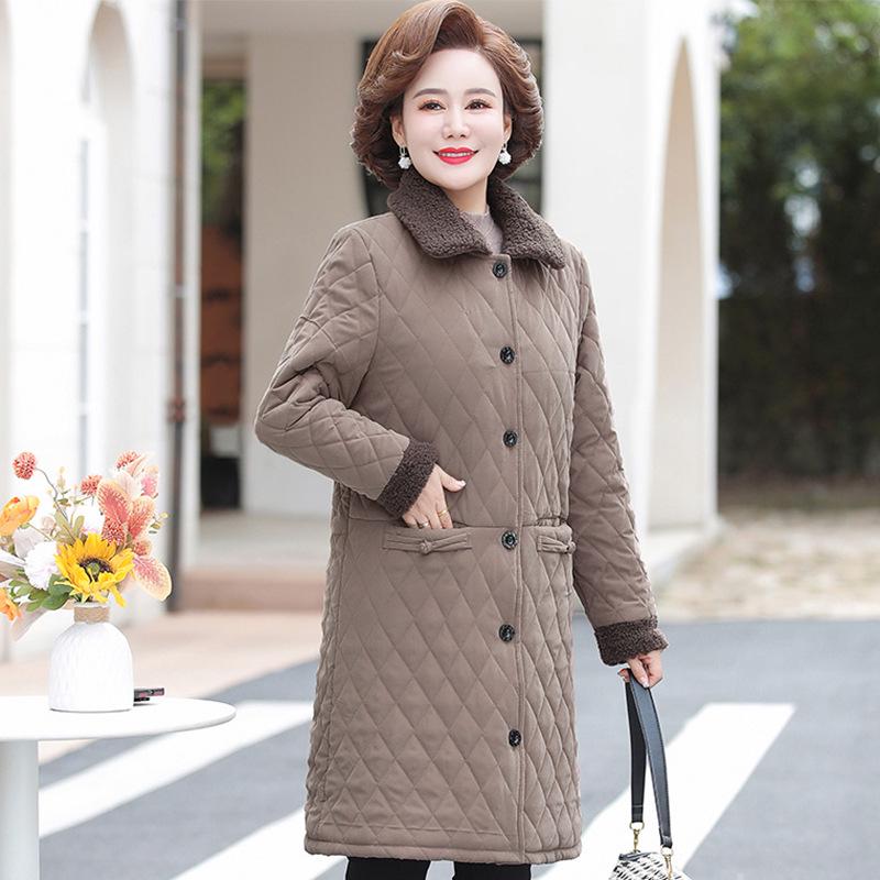 

Мамина зимняя куртка средней длины с цветочным принтом - на флисовой подкладке и утепленная для тепла, идеально подходит для женщин среднего и пожилого возраста 4XL for 135-145 jin