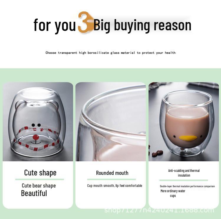 Double-Layer Cartoon Bear Insulated Glass Cup