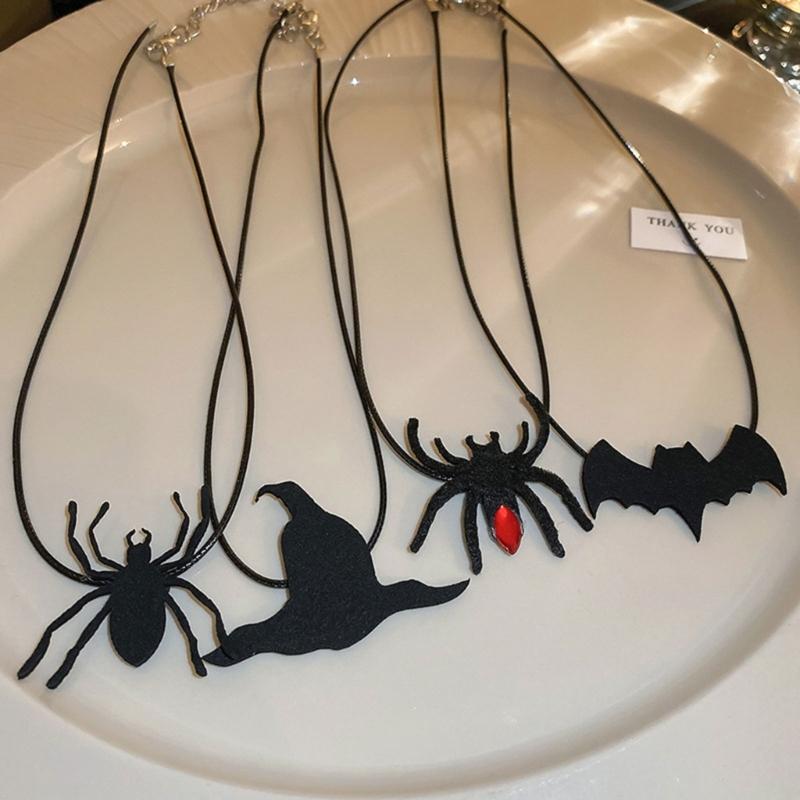 Halloween Bat Necklace Unique Braided Rope Necklace Eye catching Bat Hat Spiders Clavicle Chain for Halloween Jewelry