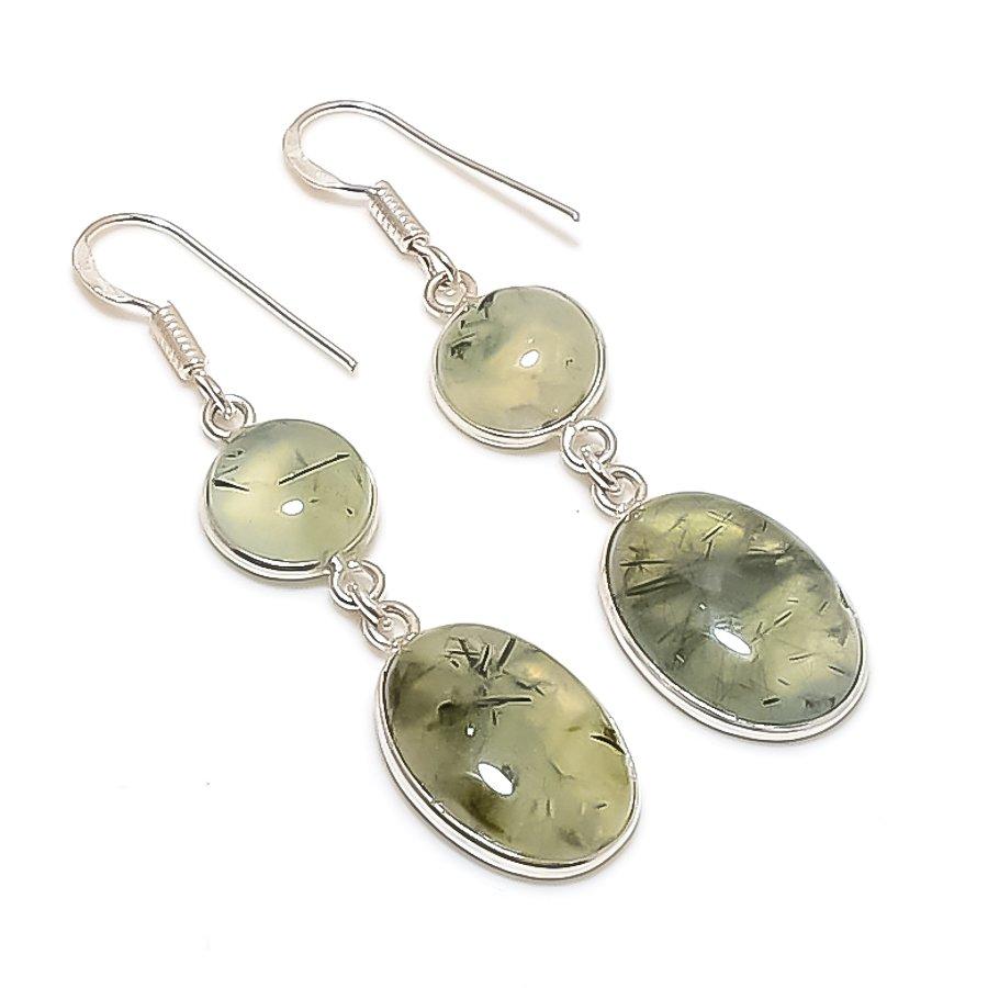 Natural Prehnite Gemstone 925 Sterling Silver Jewelry Earring 2.17  AE-12147