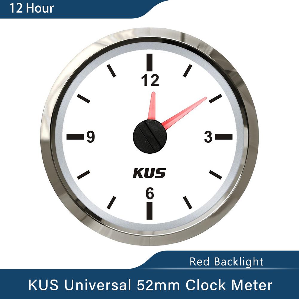 New KUS Guaranteed Clock Meter Gauge 12-Hour Format with Backlight 52mm(2 ) 12V/24V for Car Boat WS
