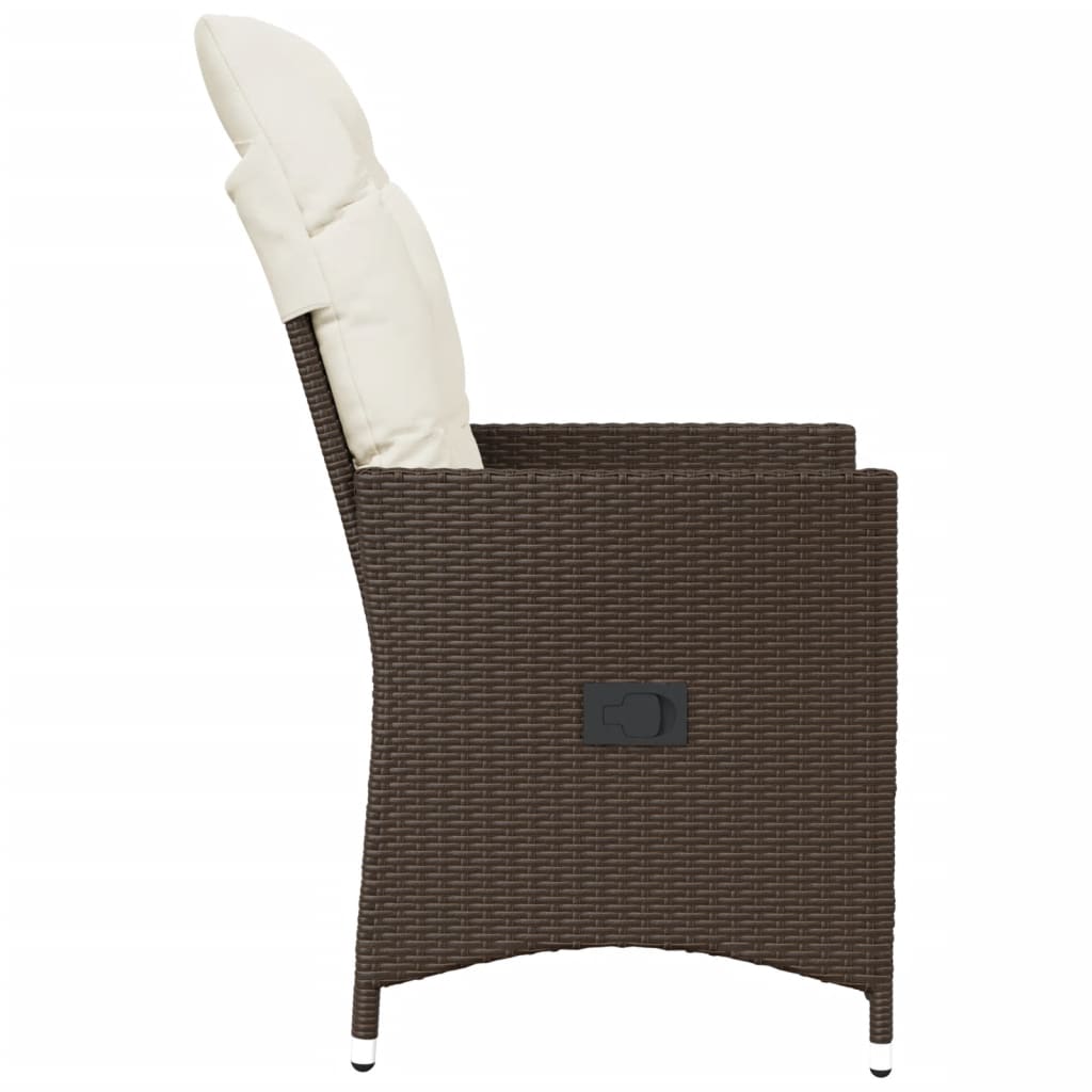 Garden Chair with Cushions 2 Pcs Adjustable Brown Poly Rattan