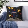 Moon Cat & Stars Square Jacquard Pillow Cover for Sofa Office Waist Cushion Cover Home Decorative Pillowcase
