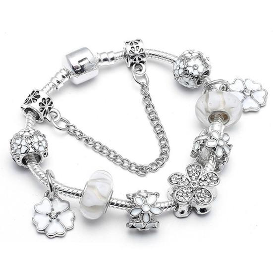 Yousheng Women Bangle Multi Flower Clover Pendant Secure Closure Rhinestone Decor Alloy Adjustable Bracelet Prom Dating Work Wrist Jewelry