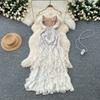 Summer Women Elegant Spaghetti Strap Open Back Lace Long Maxi Party Fishtail Dresses