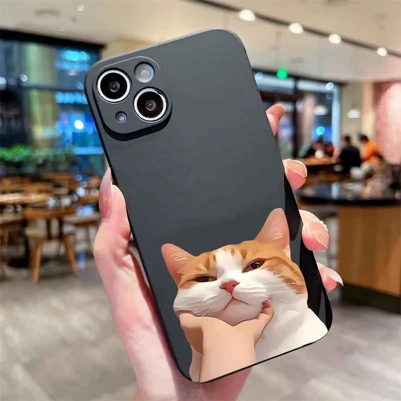 Cute Chubby Cat Pinch Cheek Cartoon Art Phone Case for iPhone 17 16 15 14 13 12 11 Series Pro Max Plus Double Layer Protection