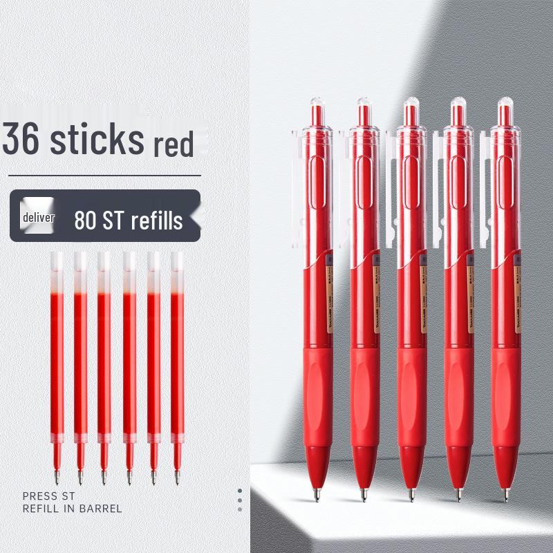 ST Quick-Dry Red Gel Pen for Teachers & Students, Push-Button Rollerball for Grading & Marking, with Refillable Ink.