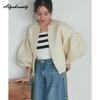 Korean Ulzzang Autumn Winter Women Sweater Blue Pink Black Apricot Knitting Cardigan Knitted Lantern Sleeve Stylish Outerwear