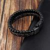 Men's Multi-Layer Leather Bracelet with Natural Volcanic Stone & Titanium Steel
