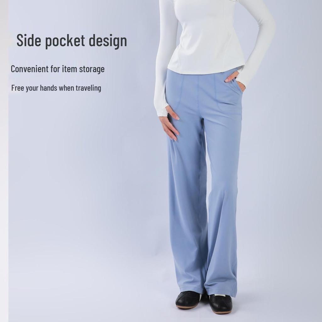 NS High-Waisted Wide-Leg Yoga Pants with Large Pockets - Bare-Feeling, Loose, Slimming, and Drape for Fitness and Style.