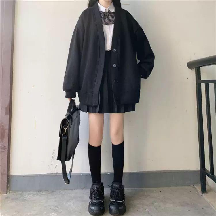 Japanese Fashion College Loose V-neck Cardigan New Sweater Female Outer Wear Sweater Coat Japanese School Uniform