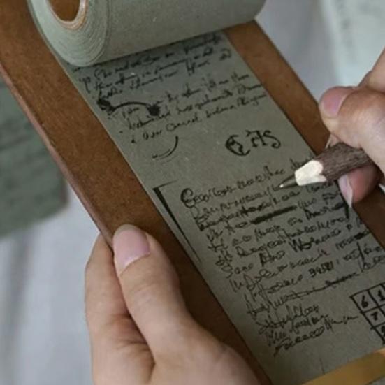 Vintage Scroll Pad with Wooden Roller Tear-Off Memo Paper Dispenser Reusable Hanging Note Board for Home Office