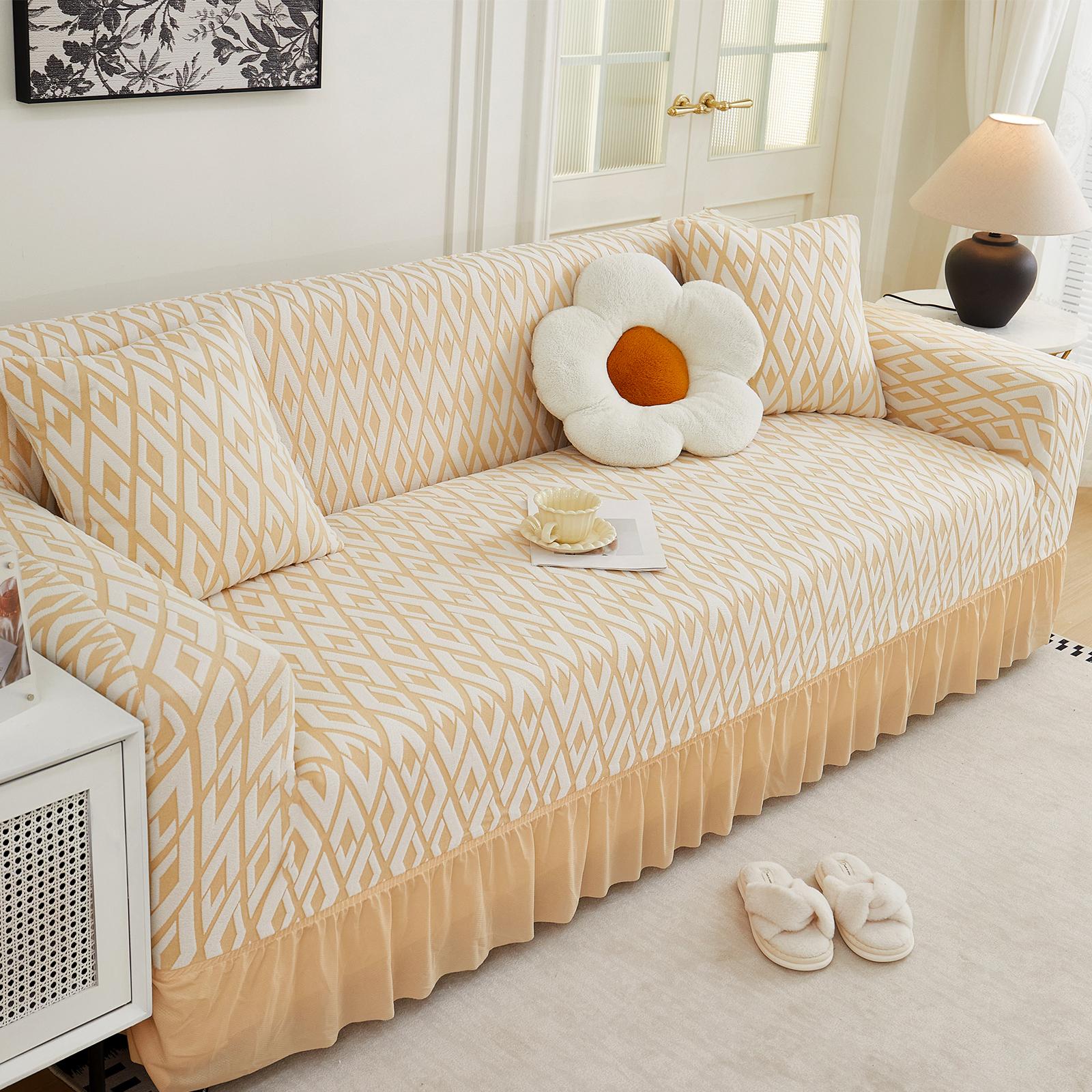 

Чехол для дивана из разноцветного зернистого флиса, комплект из юбки, удобный и мягкий, диван для гостиной, все включено Armchair хаки