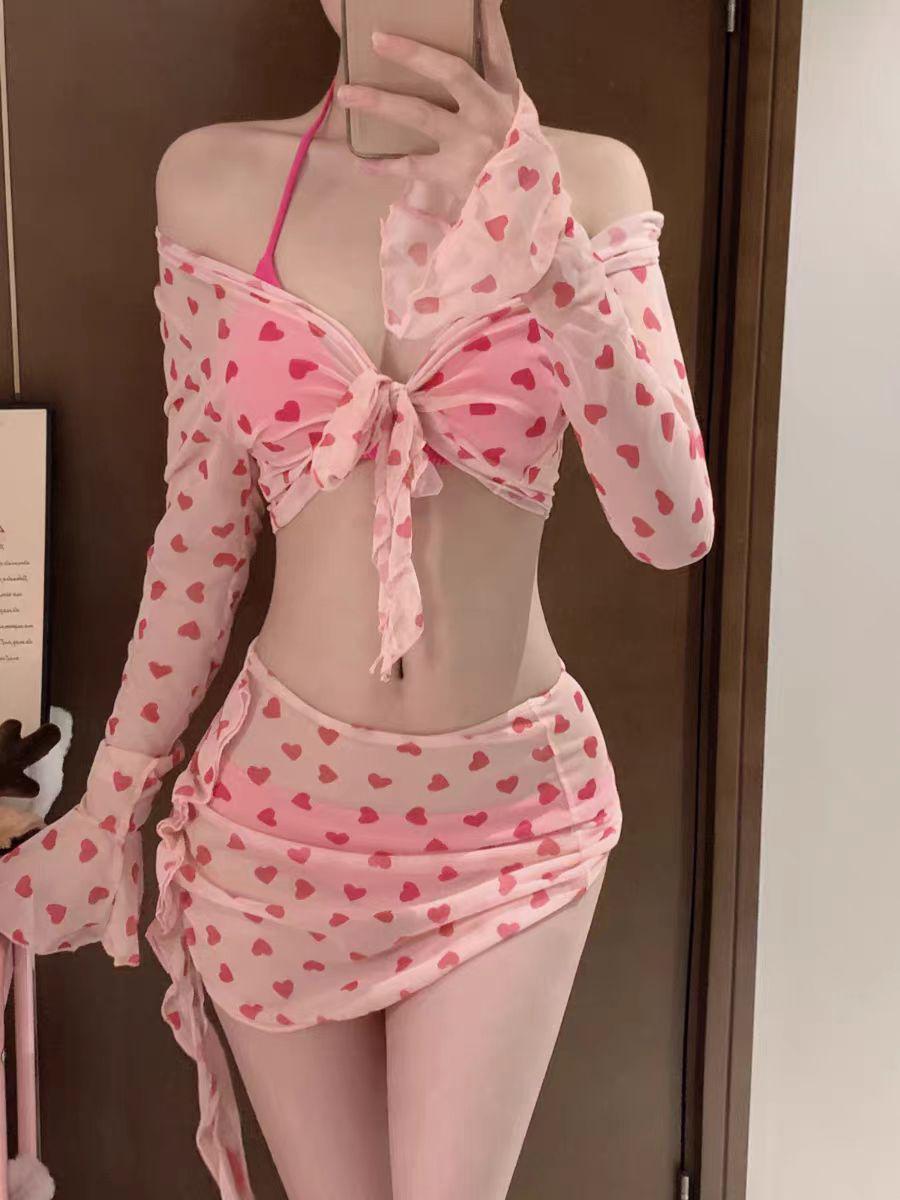

Женский персиково-розовый купальник-бикини с сердечками 2024 - Сексуальная пляжная одежда в корейском стиле для отпуска Medium