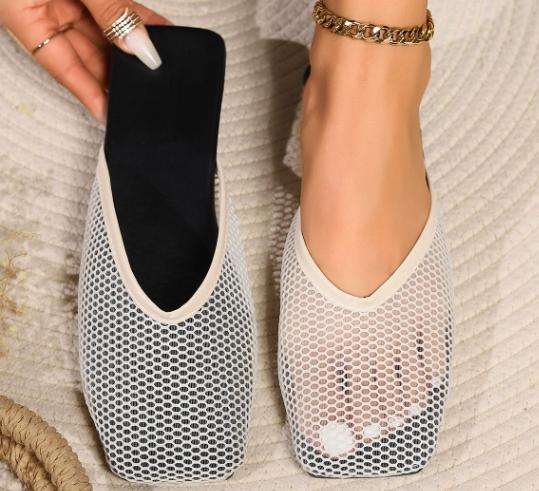 Fashion Womens Sexy Mesh Summer Slippers Indoor Home Mules Womens Flat Shoes Outdoor Clogs Beach Sandals Flip Flops
