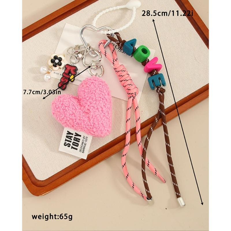 Trendy Soft Bag Detail Unique Heart Pattern Polyester Keychain Accessory Pendant For Purse Handbags Bags Keys