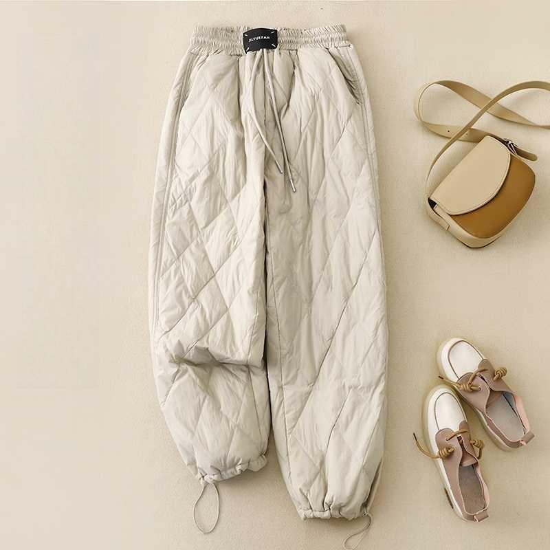 Winter New Straight Loose Casual Cotton Pants Solid Color High-waisted Elastic Waist Warm Long Cotton Pants Female