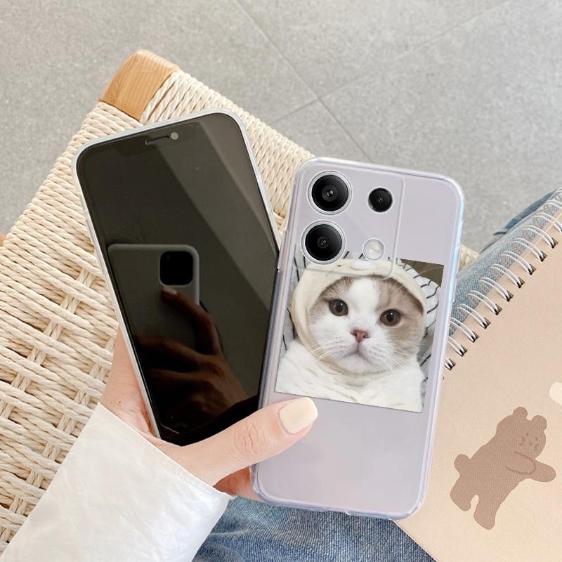 Funny Cat Patterned Soft Silicone Clear Case For Xiaomi Redmi Note 13 Pro 13C Samsung A55 A54 A34 S24 M35 iPhone 15 Camera Protective Shockproof Cover