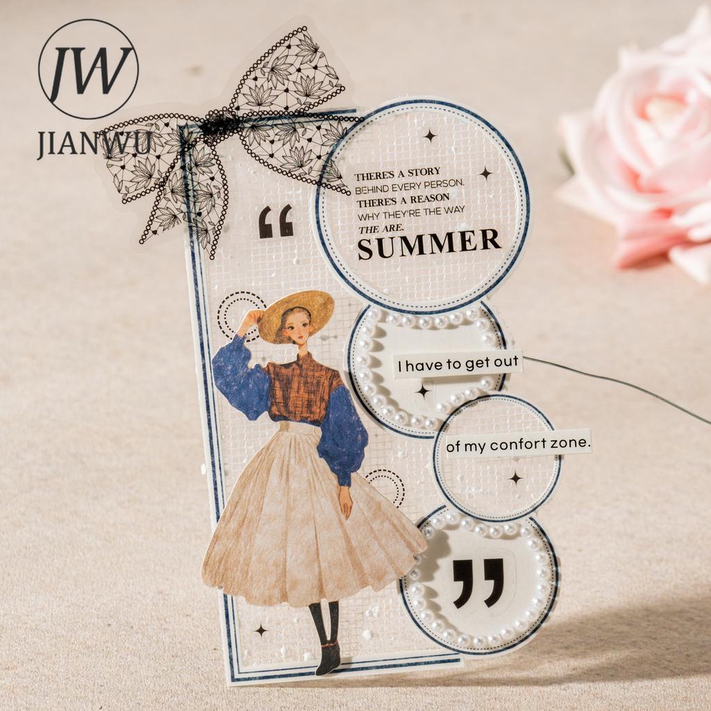JIANWU Border Theory Series Vintage Geometric Frame Landscape Material Collage Sticker Book Creative DIY Journal Stationery