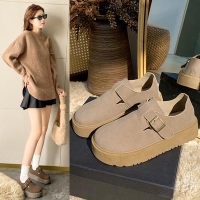 Mode Automne 2024 Mocassins Rétro Décontractés à Semelles Plates pour Femmes Nouvelles Chaussures Basses en Velours Polyvalentes et Chaudes à Semelles Épaisses pour Femmes