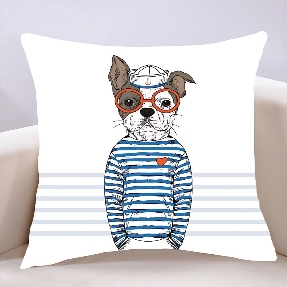 French Bulldog Funny Cartoon Pillow Case Throw Pillow Cover Nordic Vintage Style Cushion Home Living Room Sofa Couch Seat Decor