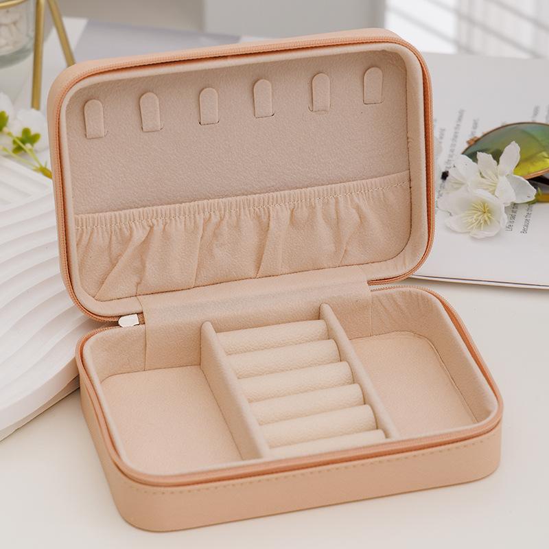 Fashion Women Portable Travel Jewelry Box PU Leather Necklace Ring Earrings Zipper Storage Boxes Jewelry Display Cases Organizer