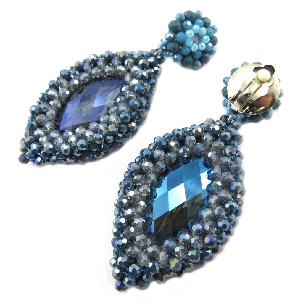 Lily-Crystal [P3700] - Clips d'oreilles artisanales 'Callas' turquoise - 9. 5x4 cm