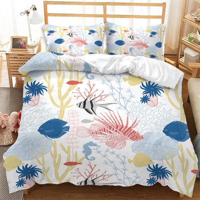 Cute Ocean Animal Duvet Cover Microfiber Marine Life Print Bedding Set Sea Turtle Coral Comforter Cover For Boys Girl Room Decor