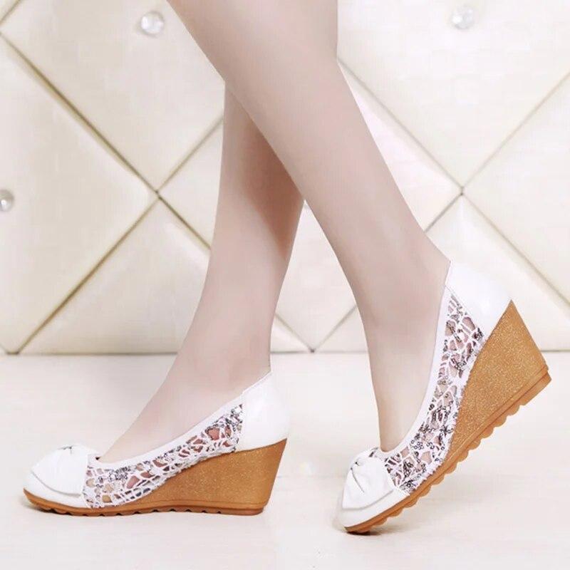 Summer Shoes Women Genuine Leather High Heels Wedges Sandals Elegant Ladies Wedge Heel 7cm