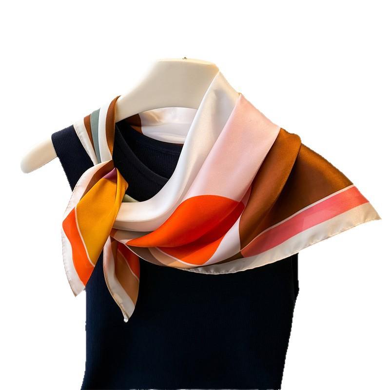 Colorful Round Block Printing Simulation Silk Scarf Square Scarf High-End Shawl Versatile Neck Small Square Scarf Headscarf