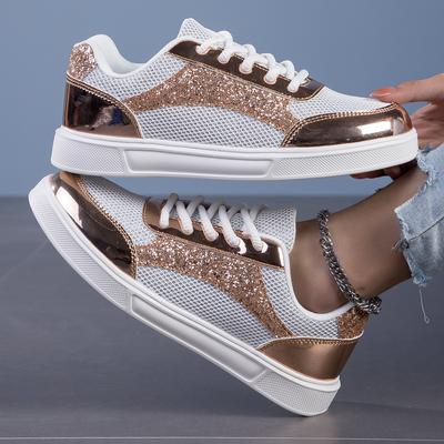 Women Platform Shoes Gold Glitter Non Slip Chunky Sneakers Ladies Casual Skateboard Shoes