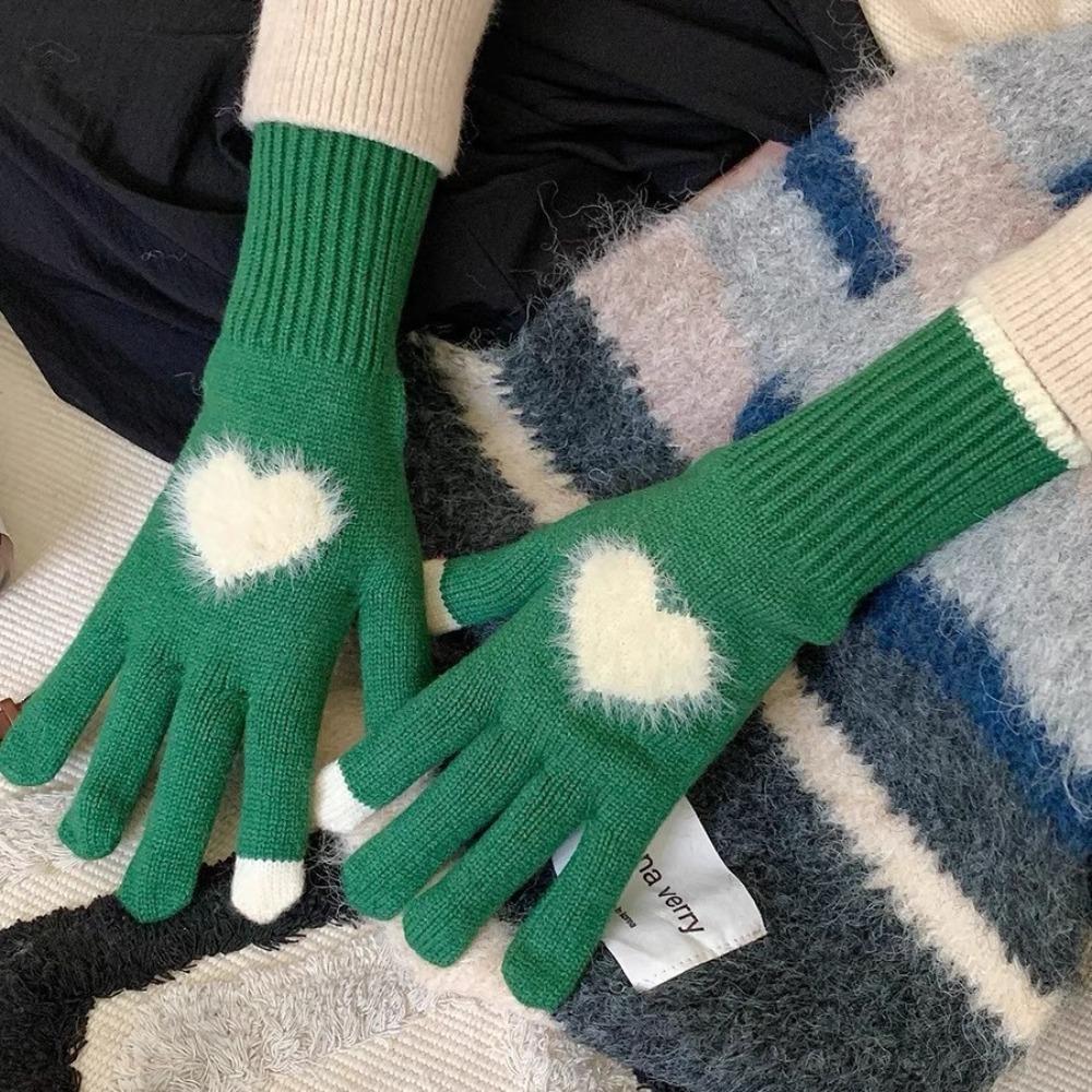 Touchscreen Love Heart Gloves Warm Cycling Gloves Fashion Women Knitted Gloves  Ladies