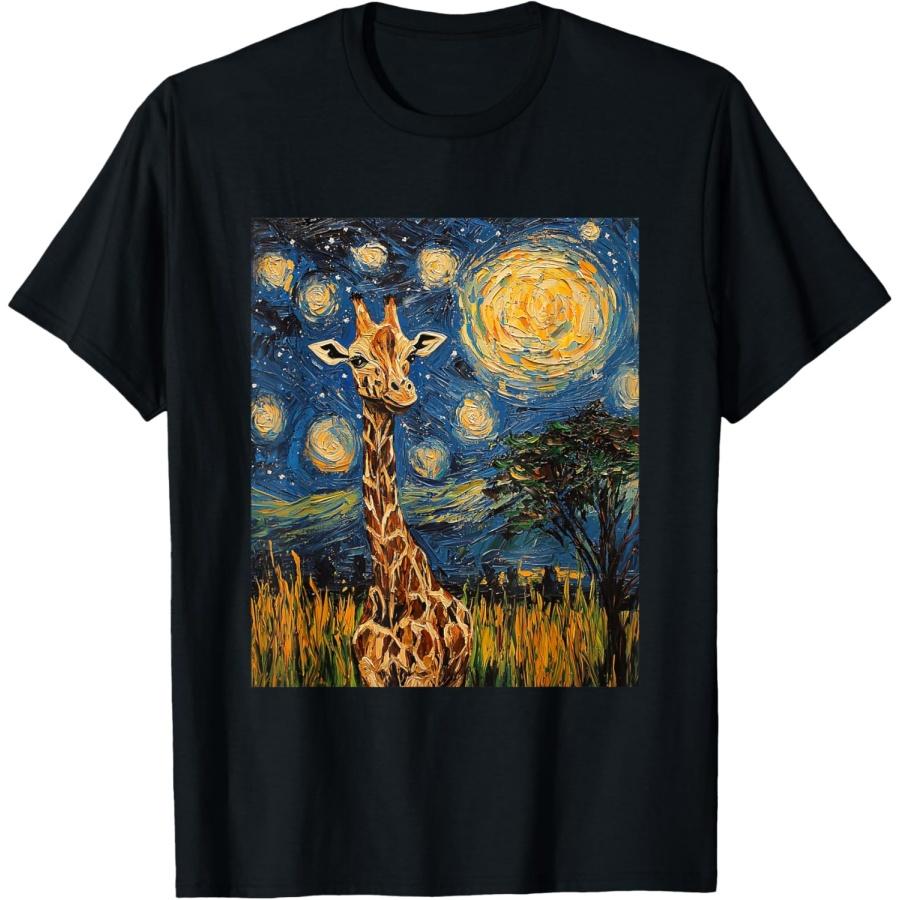 

Cute Giraffe Africa - Van Gogh Style - Starry Night T-Shirt(2) XXXXXL чорний