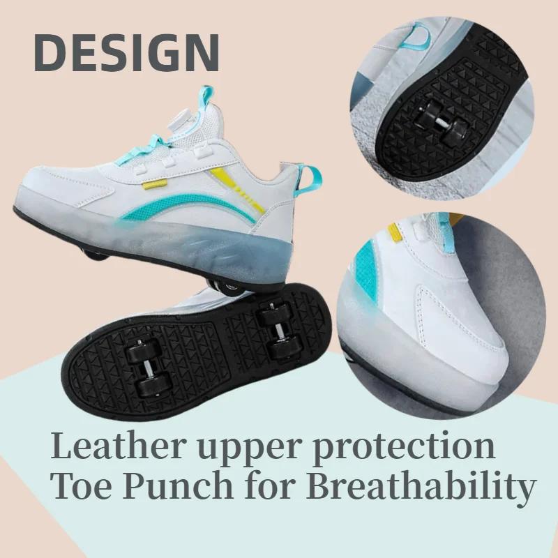 PONERAIT Unisex Kids Quad Skates - 4 Wheels Roller Skates with Mesh Upper Textured Sole Rotating Buckle Design for Age 7-12