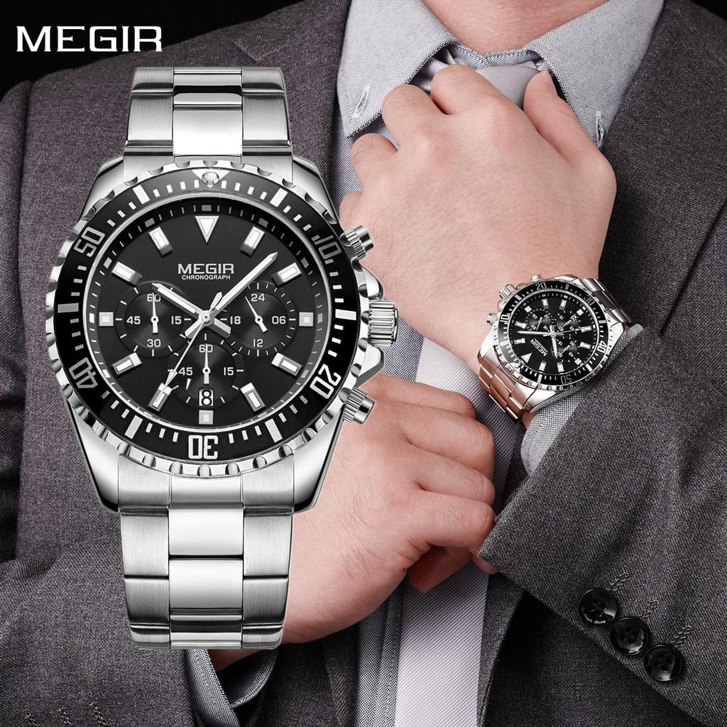 MEGIR Original Luxury Business Men Quartz Watch Stainless Steel Chronograph Men's Sport Wristwatch Clock Relogio Masculino 2064