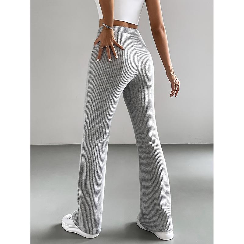 Slim Fit Knitted Pure Color Ribbed Micro Flared Pants Fashionable Casual Trousers for Women Autumn Winter Seasonal Long Pants