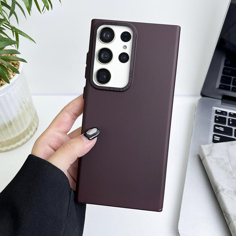 Suitable for Samsung S23ultra Metal Lens Ring Mobile Phone Case S23plus Oil-sprayed Skin Sensing S22 Solid Color Protective Case