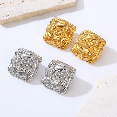 Premium Personalized Earrings Plated with 18k Gold Stainless Steel Square Texture Stud Earrings Temperament Earrings