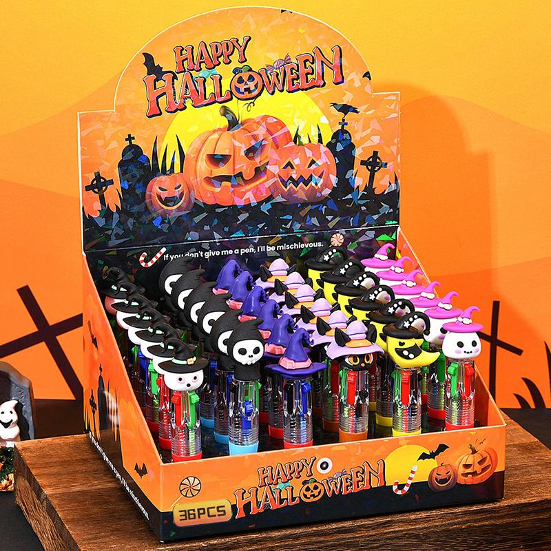 Halloween Mini Four-Color Ballpoint Pen Cute Cartoon 4 Color Retractable Rollerball Pen Student School Gift Stationery